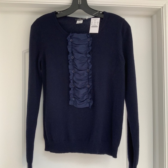 JCREW CASHMERE Navy Blue Ruffled Women's Sweater - Picture 1 of 4